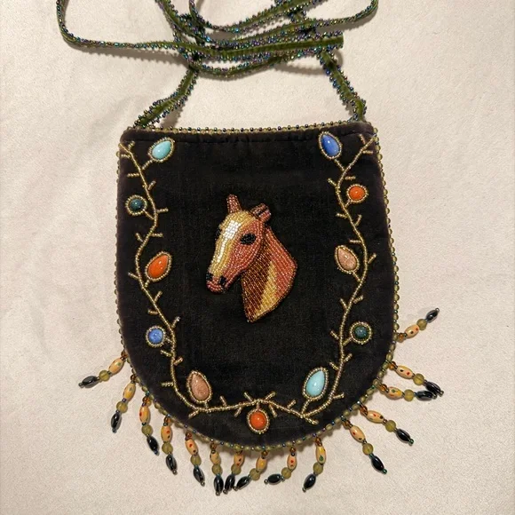 Vintage Velvet Beaded Horse Design Crossbody with Unique Detailing - Picture 2 of 10